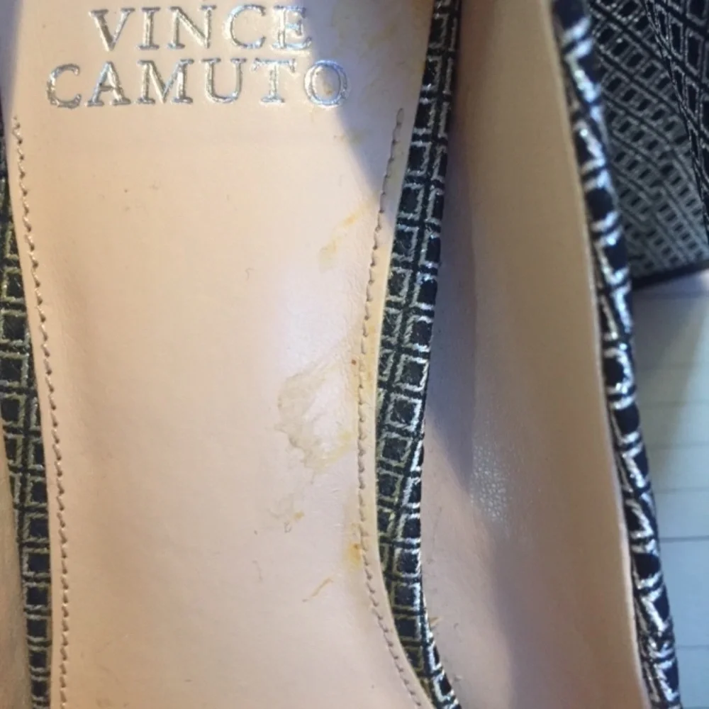 Vince Camuto Perforated Metallic Gray Block Heel Pumps